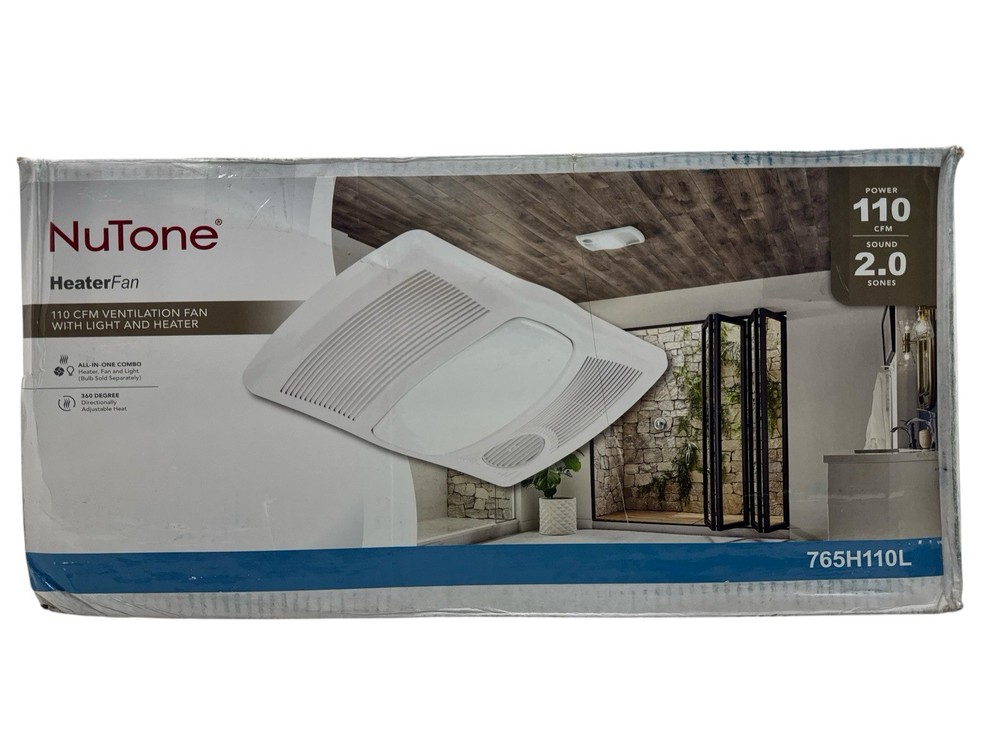 NuTone 110 CFM Ceiling Exhaust Bath Fan LED Light & Heater 765H110L (OB)