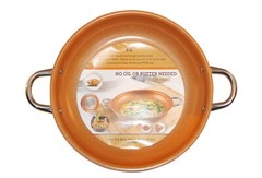 Copper Pan 14 Inch,round Induction Base with tempered Glass Lid,Dish Washer Safe