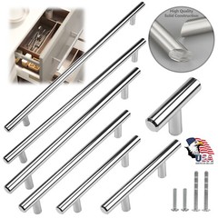 Polished Chrome Modern Cabinet Handles T Bar Pulls Kitchen Hardware Solid Steel