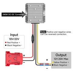 18V to 12V 20A 240W Step Down Converter Compatible with Milwaukee 18V Battery