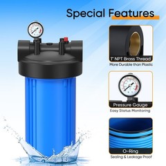 PUREPLUS 1-Stage Whole House Water Filter,with Universal Housin,for Well Water