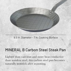 De Buyer 5616.24 Mineral B Round Carbon Steel Steak Nonstick Fry Pan, 9.5 inches