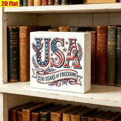 USA 250 Years Of Freedom Wooden Box Sign Patriotic Eagle Flag 4th Of July Decor