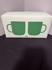 HAY Borosilicate Handmade Glass Mugs Set of 2 Jade Green/Yellow 11.75oz Coffee C