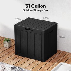 Waterproof Outdoor Storage Box 31 Gallon Lockable Deck Container Large