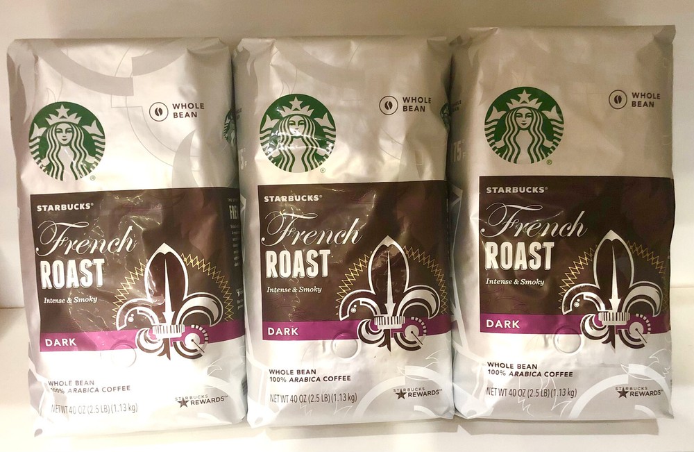 3 Bags STARBUCKS French Roast DARK Whole Bean 100% Arabica Coffee, 40oz Per Bag
