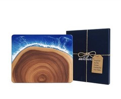 BIEROFARO Reversible Wooden Cutting Board Ocean Theme 11.5×10.3in Brown Blue