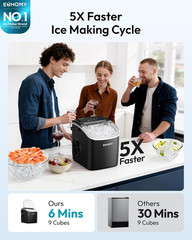 EUHOMY Countertop Ice Maker Machine with Handle, 26.5Lbs per Day, 9 Ice Cubes Re