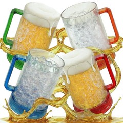 Beer Mugs with Gel Freezer 16 oz Double Walled Color Handles Set Of 4 Bar
