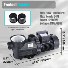 In/Above Ground Pool Pump, 3HP, High Flow with Motor Strainer Filter Basket