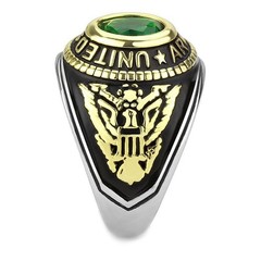 Women’s United States US Army Ring Military Rings Emerald Green Synthetic Stone