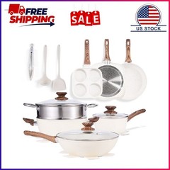 Gianna 17 Pcs Non-Stick Pots and Pans, Non-toxic Kitchen Cooking Set with Stay-C