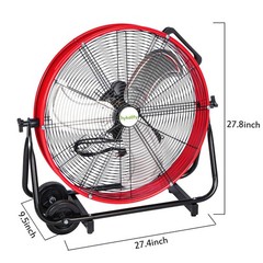 hykolity 24IN 8100 CFM High Velocity Industrial Drum Fan, 3-Speed Heavy Duty Red