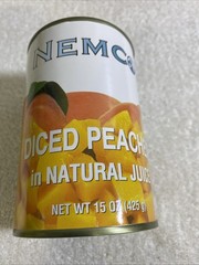 LOT of 9 Nemco Diced Peaches Natural Juice, 15oz EA , 07/09/2028. ( T791)