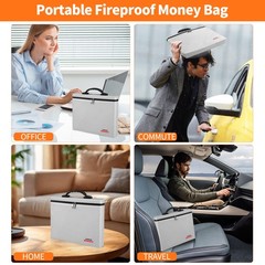 6400 Fireproof Money Bag UL94 VTM-0 Dual Pockets 13.4×10.2 Inch Silver