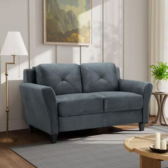 Harvard 58 In. Dark Gray Microfiber 2-Seat Loveseat with round Arms