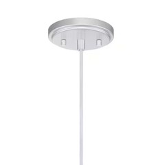 1-Light Silver Pendant Light White Rattan Shade Coastal Hanging Ceiling Fixture