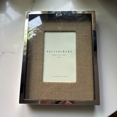 Pottery Barn Photo Frame Silver Trim Tan Linen Look For 4×6 picture