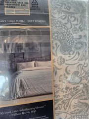 WILLIAM MORRIS QUEEN duvet set STRAWBERRY THIEF TONAL-SOFT MINERAL 100% cotton