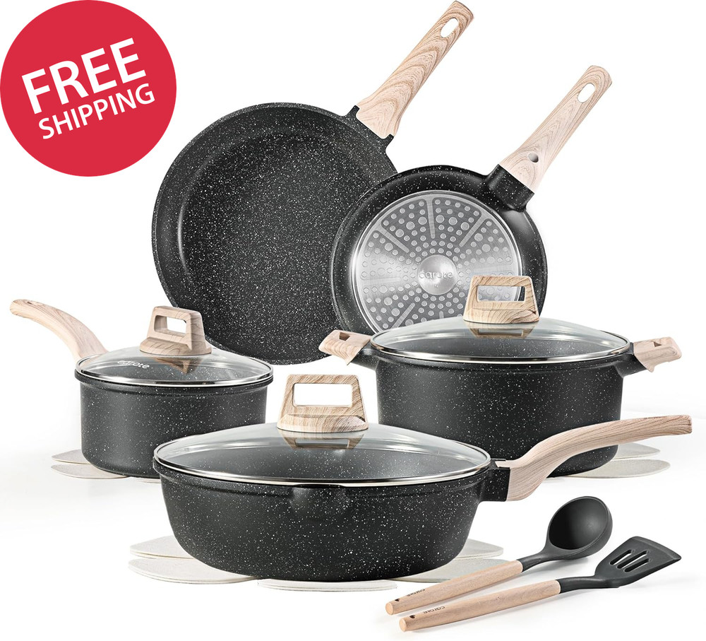 14PC Induction Cookware Set Nonstick Granite Pots And Pans For Kitchen Cooking