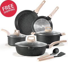 14PC Induction Cookware Set Nonstick Granite Pots And Pans For Kitchen Cooking