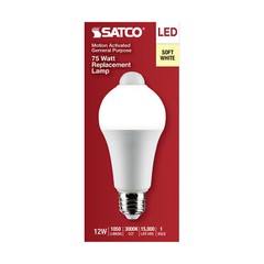 Motion Sensor Activated Light Bulb LED 120V 12W =75W A19 E26 3000K Soft White