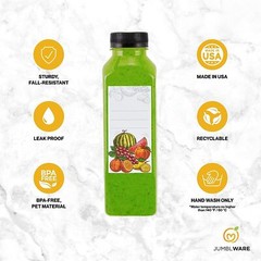 JumblWare 16 fl oz. Clear Plastic Juice Bottles with Caps – 20 Pieces