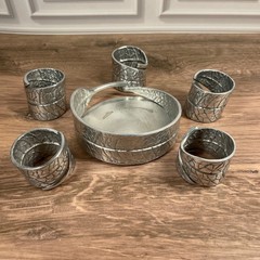 Silver Metal Leaf Design Candle Holder with Napkin Rings Set of 6 Decor