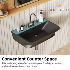 24″ Matte Black Wall Mount Bathroom Sink 4″ Centerset with Overflow & 3 Holes
