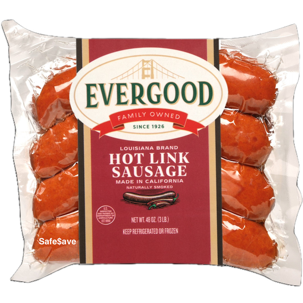 3 Lbs Evergood Louisiana Brand Beef Hot Link Sausages 3 individ packs 16 oz Each