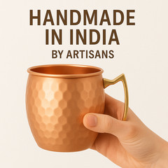 100% Handmade 16oz Solid Copper Mule Mug – Barrel Shaped Mug with Brass Handle