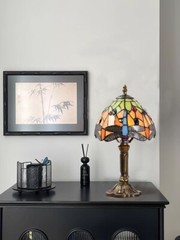 Tiffany Style Dragonfly Stained Glass Art Light Retro Decor Table Lamp 14″Tall