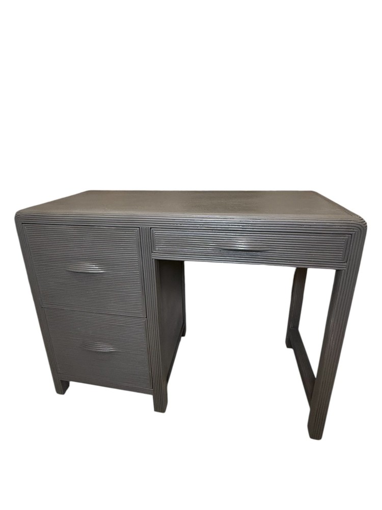 Vintage Waterfal Art Deco Writing Desk Solid Wood 3 Drawer Bronze Finish