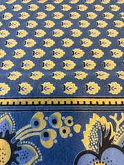 Williams & Sonoma French Country Blue Yellow Print Tablecloth Square 67” X 69”