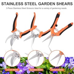 3 Pcs Garden Shears Stainless Steel Gardening Scissors Pruning Shears for Garden