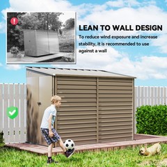 4.6′ x 9′ Metal Outdoor Storage Shed with Lockable Doors, Brown