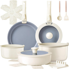 Non-Stick Ceramic Cookware Set, 18 Pcs, Induction & Oven Safe, Healthy & Safe