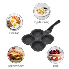 4 Hole Cup Egg Hamburger Pancake Maker Non-Stick Frying Pan with Wooden Handle