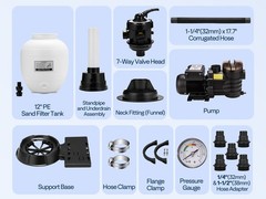12/13in Sand Filter Pump In/Above Ground Pool System 7-Way w/ Timer 2087/2640GPH
