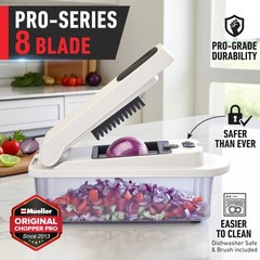 Mueller 10~in~1 Vegetable Chopper & Mandoline Slicer, 8~Blade, with Container