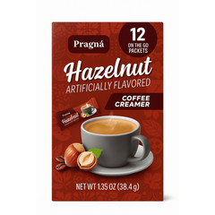 Pragna Sugar Free, Hazelnut Coffee Creamer, 12 On-The-Go Packets, 1.35 oz