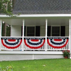 Large Patriotic Bunting Pleated Fan Flag God Bless America, 3 ft x 6 ft