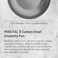 De Buyer 5611.2 Mineral B Carbon Steel Omelette Pan, 8 Inches Diameter, Silver