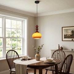 7in Mid Ancient Style Caramel Colored Glass Pendant Light, Home Decoration Light