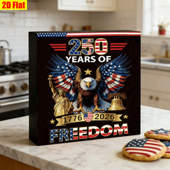 250 Years of Freedom 1776 2026 Wooden Box Sign 4th of July Patriotic Eagle Decor