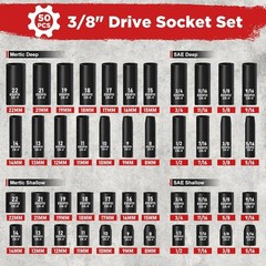 3/8 In. 50 Piece Milwaukee 6 Point Impact Socket Ratchet Drive and Metric Set