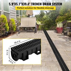 VEVOR Drainage Trench Driveway Channel Drain Kit Plastic Grate-5.8″x5.2″-6 Pack