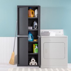 Sterilite Storage Cabinet, Garage, Pantry, & Kitchen Organizer, 4 Shelves, Gray