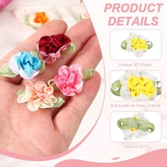 20Pcs Ribbon Flowers 1.2″ Fabric Flowers Satin Ribbon White/Yellow