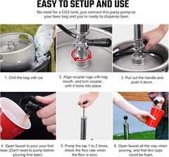 8” Keg Tap Beer Keg Party Pump, D System Beer Taps for Kegs, Kegerator Stainless